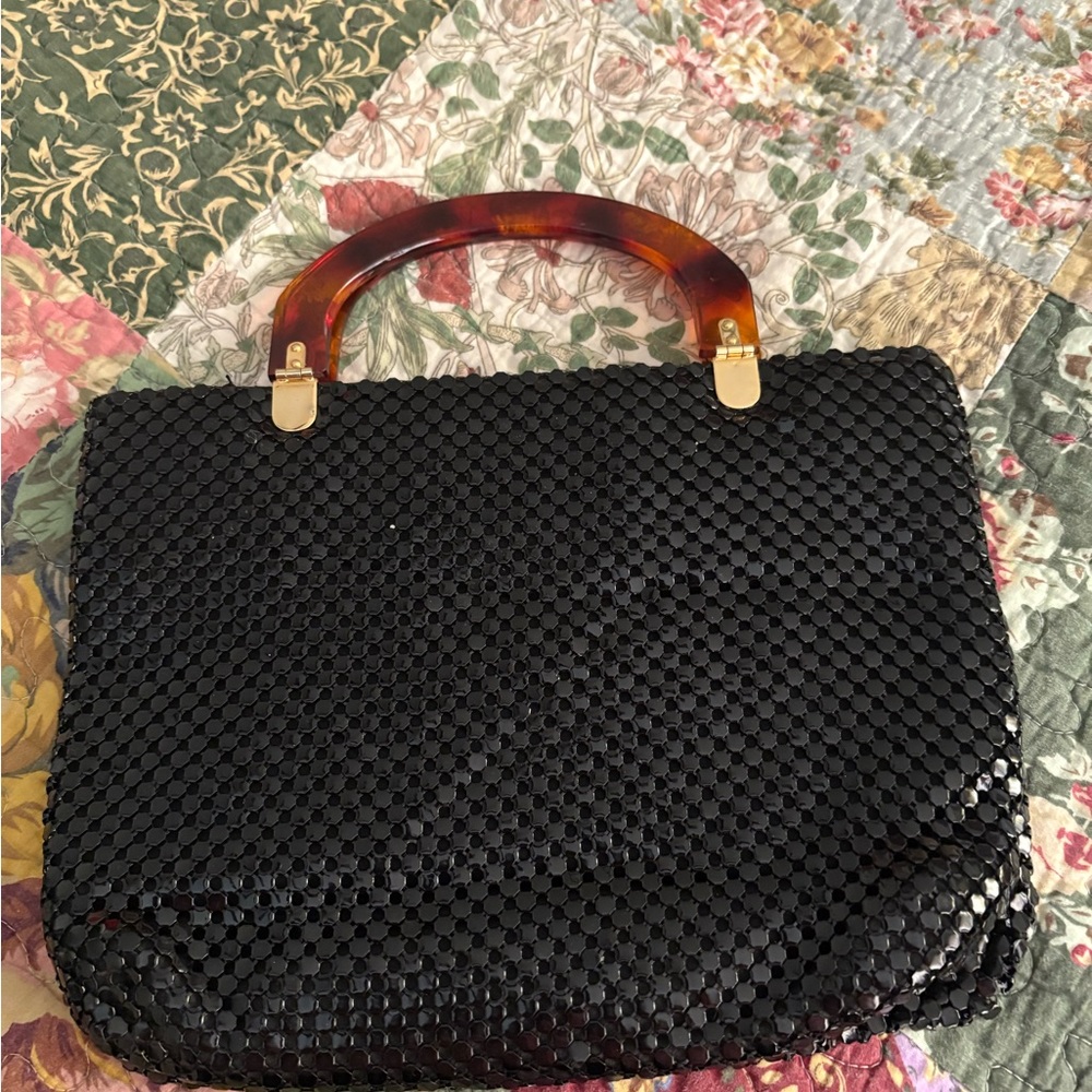 Vintage Black Mesh Clutch with Tortoise Handles